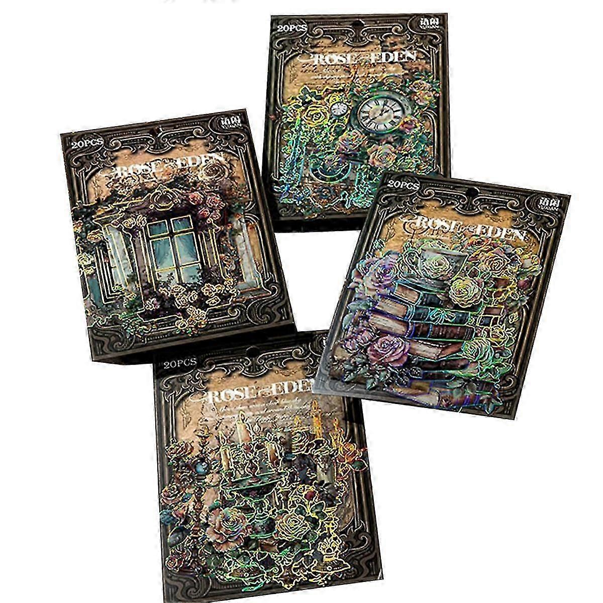 ヴィンテージステッカーパック - 80個のゴージャスな花とバラの時計、窓辺、本、キャンドル用ステッカー - DIYクラフト用品