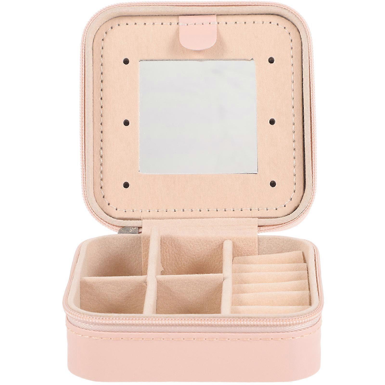 Makeup Mirror Rectangular Jewelry Bridal Shower Pink Pu Material for 1Pack