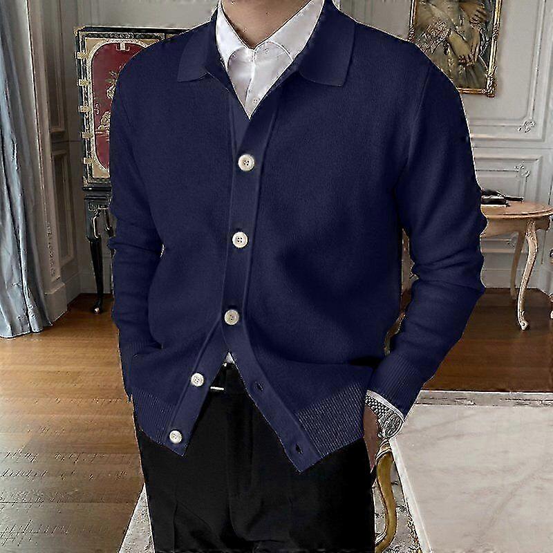 Männer Casual Strick Revers Strickjacke Mantel Knopf Langarm Pullover Karte...