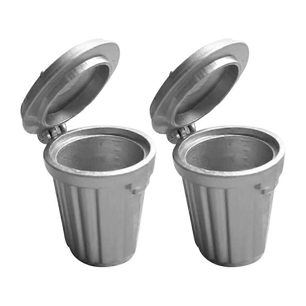 Mini Trash Can Model Doll House Garbage Bin for Decor 2Pcs Silver Alloy