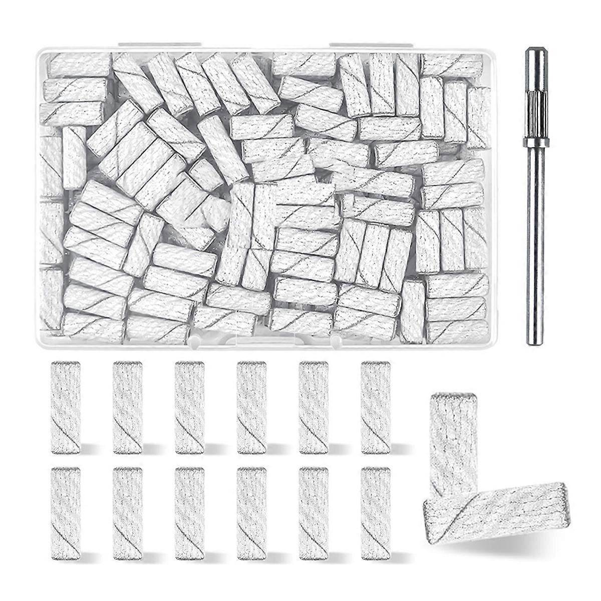 100 Pcs (180 Grit White) Small Sanding Bands Nail Drill Bit