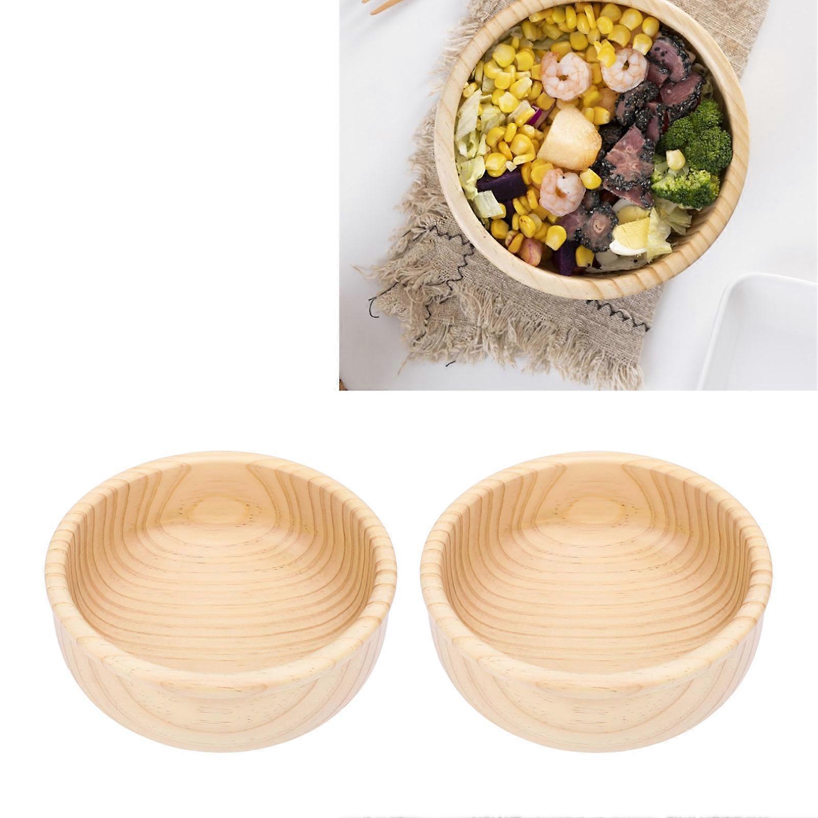 2Pcs Solid Wood Round Salad Bowls, Deformation Proof, 27.8oz