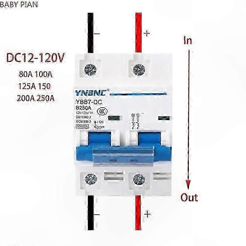 DC Circuit Breaker 2P 100A-250A for Solar Cells RV Battery Systems 12V-120V 24V 36V 48V 60V 72V 96V Protection Solution