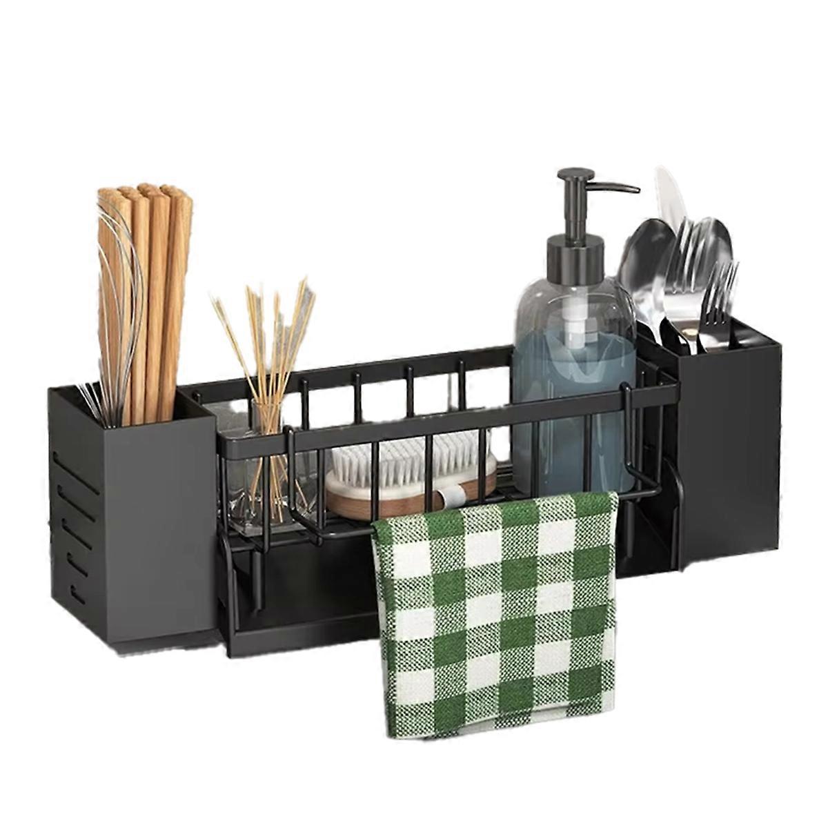 Kitchen Sink Organizer Rack - Plastic Self-Draining Shelf for Soap, Sponge, Dishcloth, Towel, with Filter Basket A