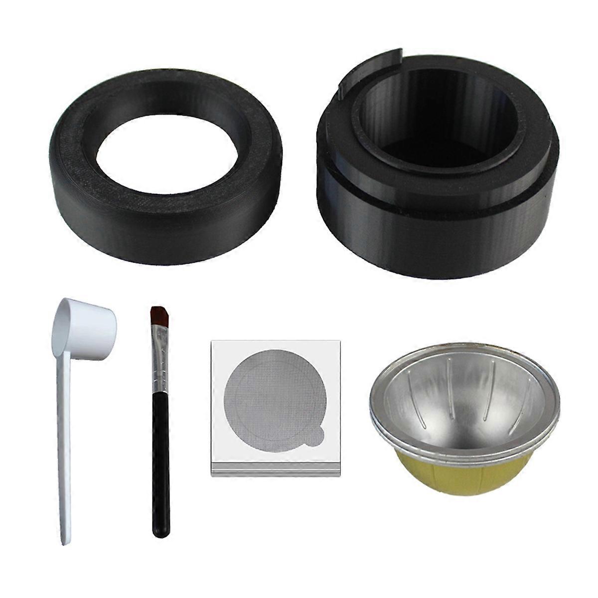 For Vertuo Series Capsule Kit for Reusable Pods with 50 Pcs Foil Seal Lids Holder Brush Cycle Fill Filter Cup