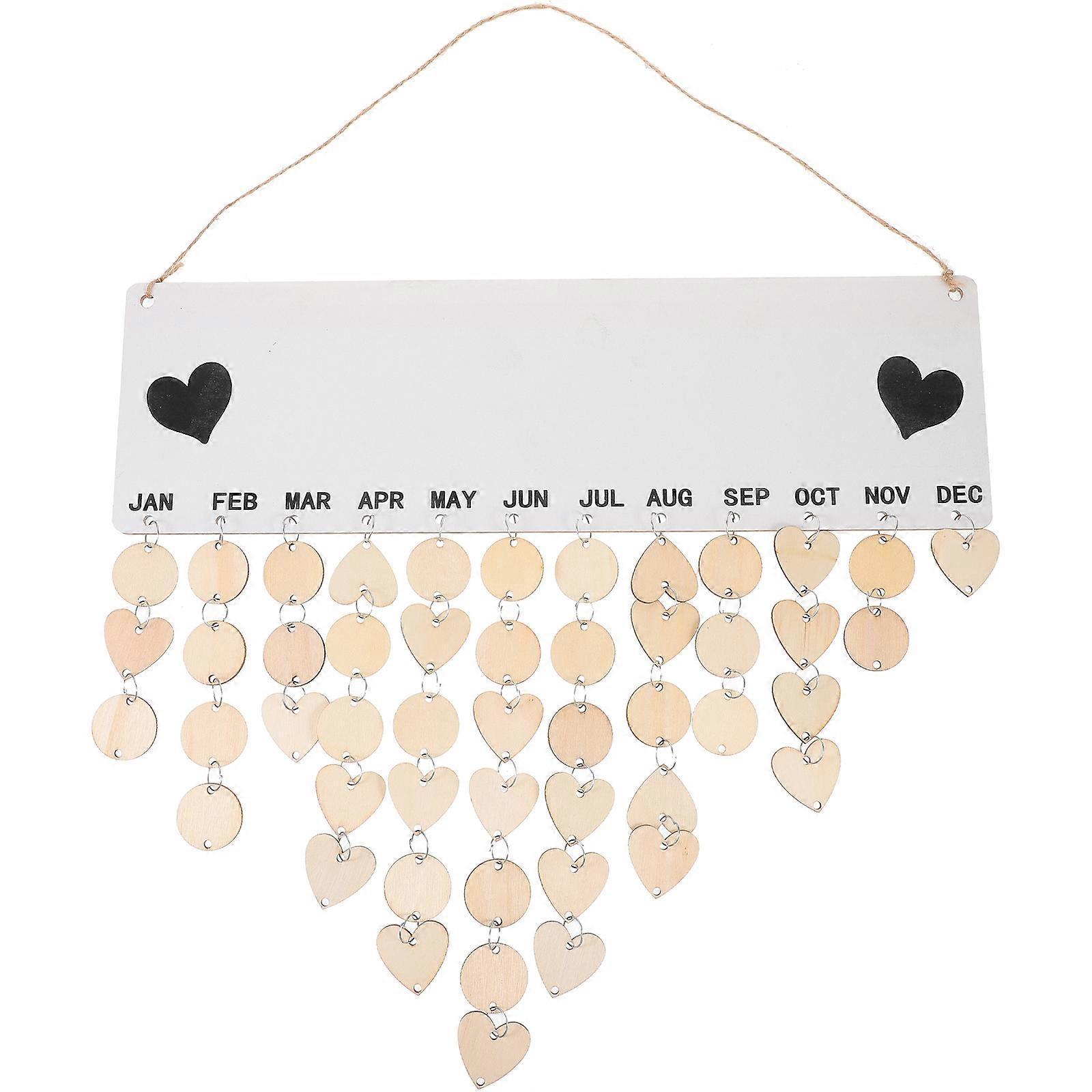 Wooden Hanging Birthday Calendar for Wall Decor with Hemp Rope and Iron Details Multi Color 1 Set