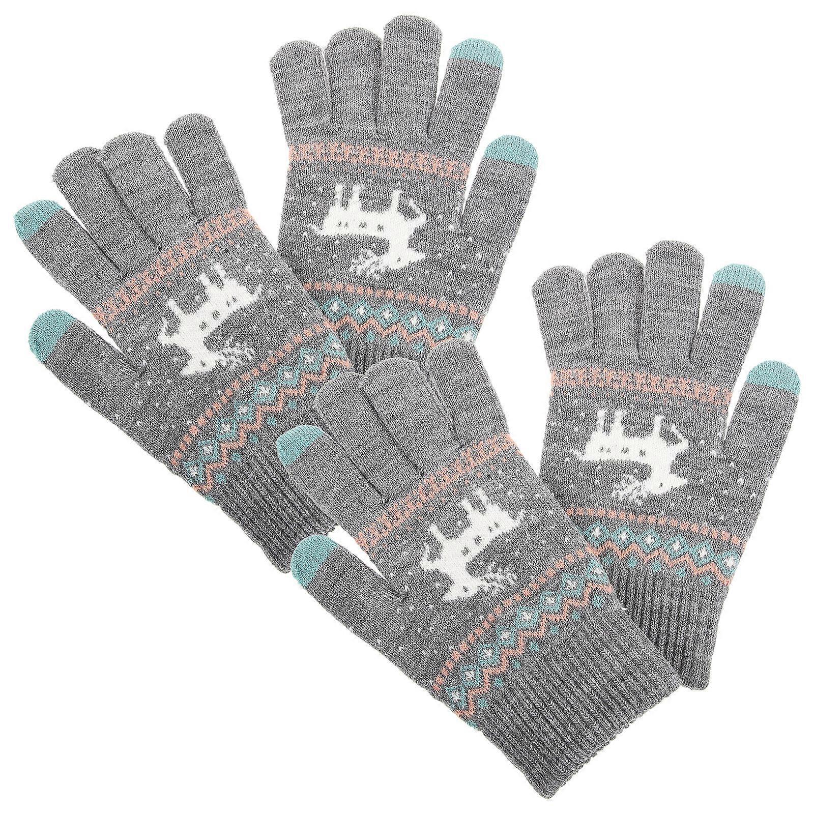 Kids Knitted Gloves Full Finger Gloves with Christmas Deer Pattern 2Pairs