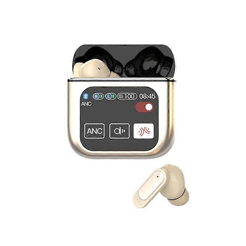 Wireless Earphones Active Noise Cancellation Bluetooth 5.4 Touch Screen Built-in HD Microphone IPX7 Waterproof Compatible with iOS/Android(Champagne G