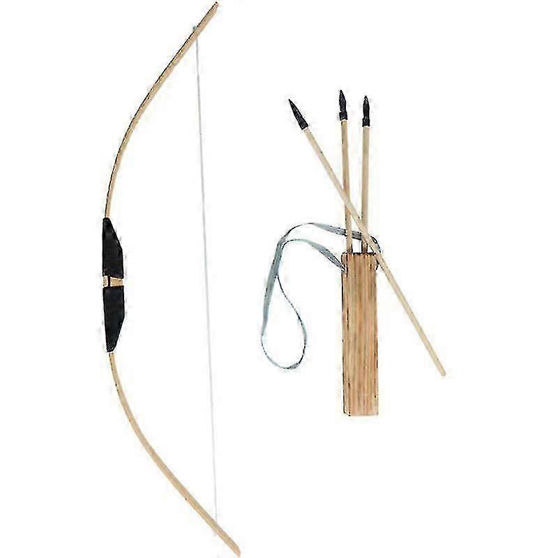 u200bWooden Bow And Arrow Set For Kids Beginners With 3 Safe Arrows And Quiver Traditional Archery Practice Toy Gift