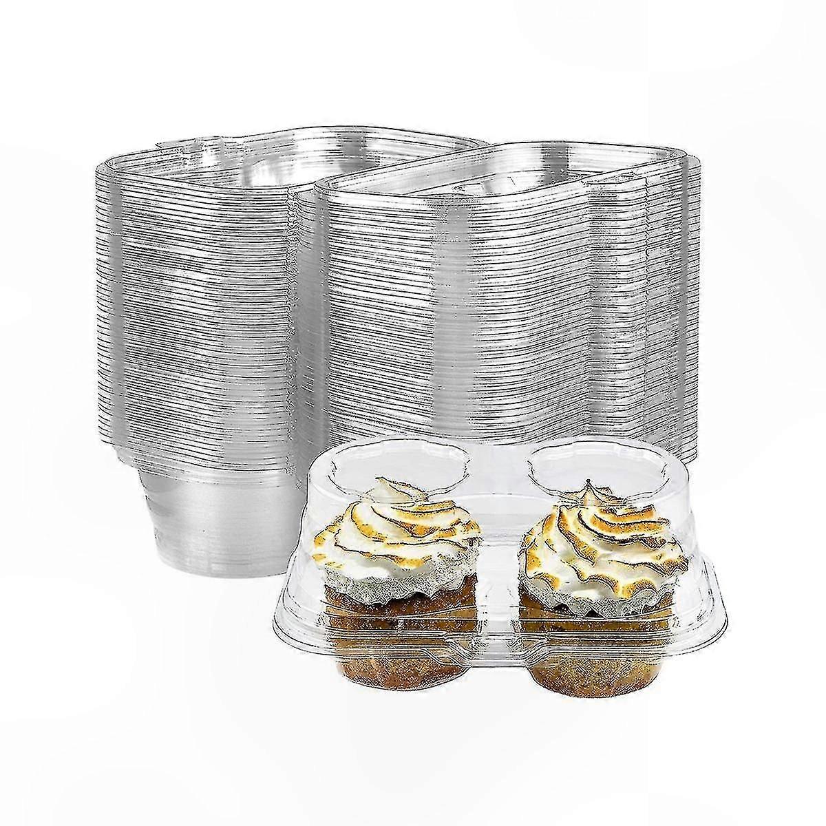 50 Pack Clear Two-Compartment Cupcake Containers - Airtight, Stackable, and Durable Cupcake Holders for Baking and Storage Needs