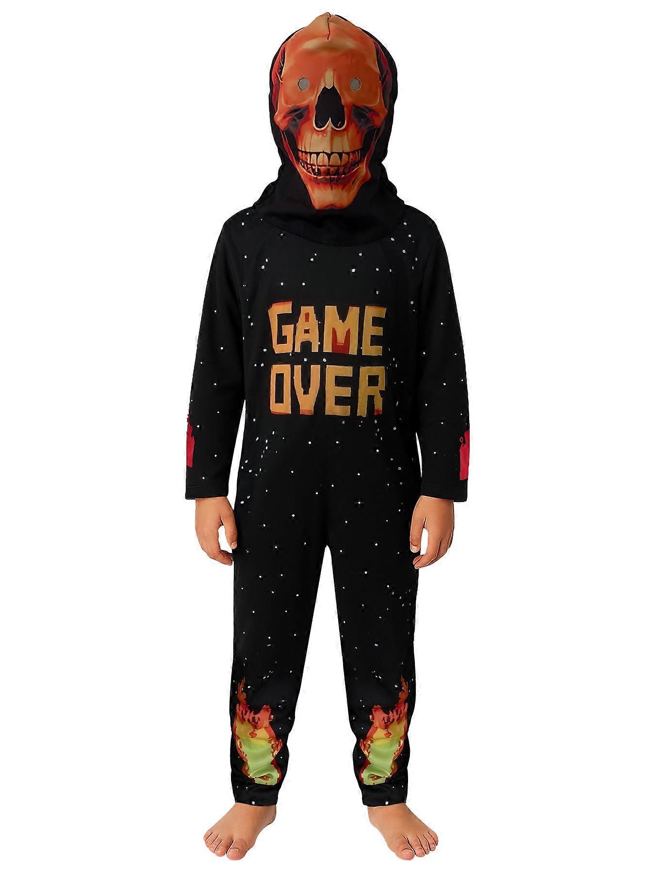 A2Z 4 Kids Game Over Skeleton Costume Halloween Fancy Dress Spooky Gamer Cosplay