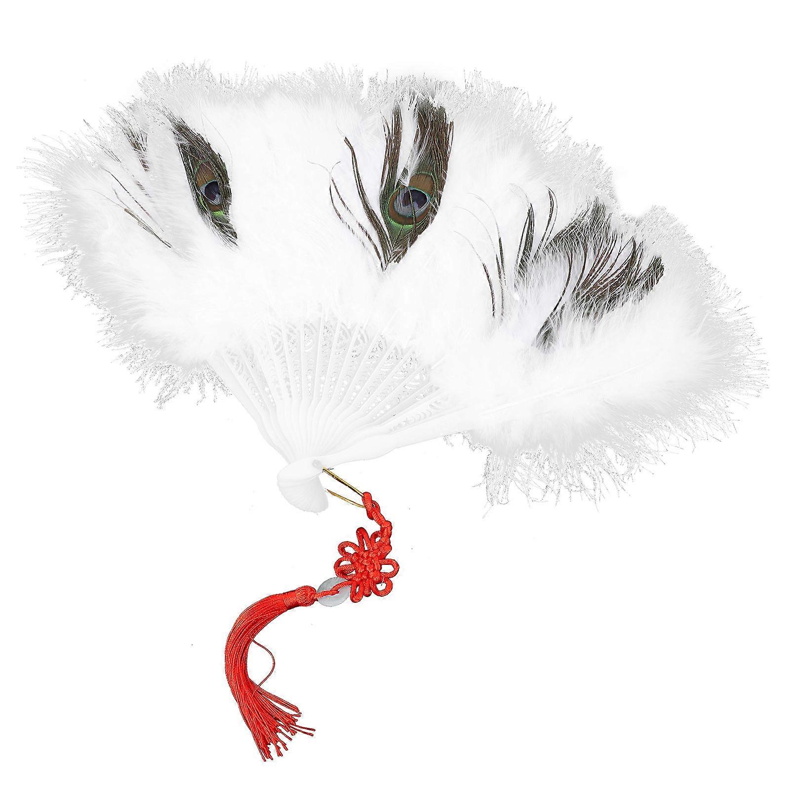 Handheld Plume Fan Folding Fan for Dance Performance 4Pcs White Fans