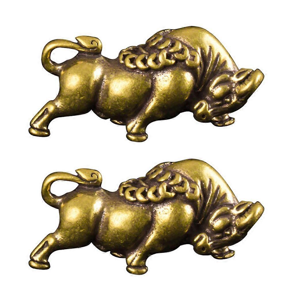 Brass Bull Statue Cattle Shaped Car Ornament Yellow Brass for 2Pcs