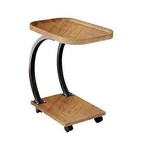 C Shaped End Table With Rolling Wheels, Compact End Table For Living Room Or Office, Slides Under Couch, Yellow