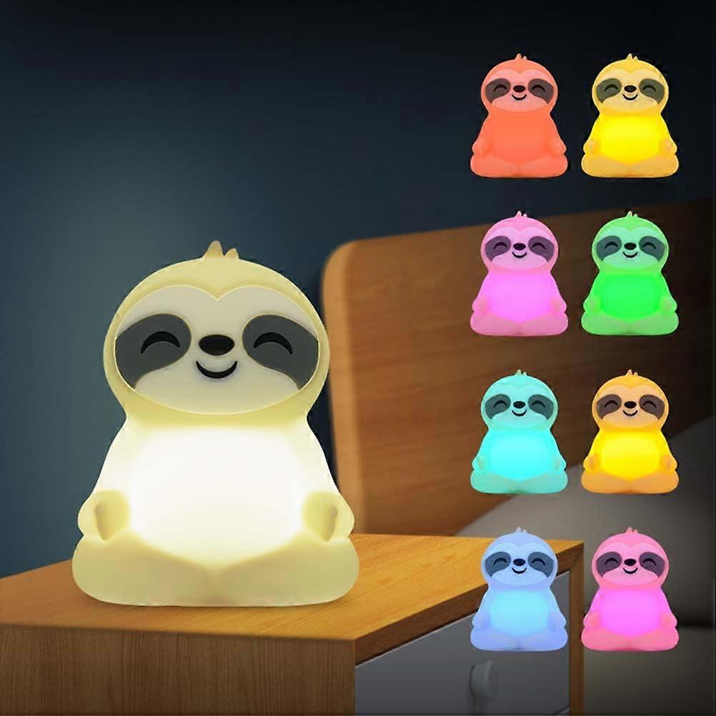 LED Night Light For Children Sloth 9-Colour RGB With Remote Control Touch Dimmable Silicone Portable Bedside Lamp Timer