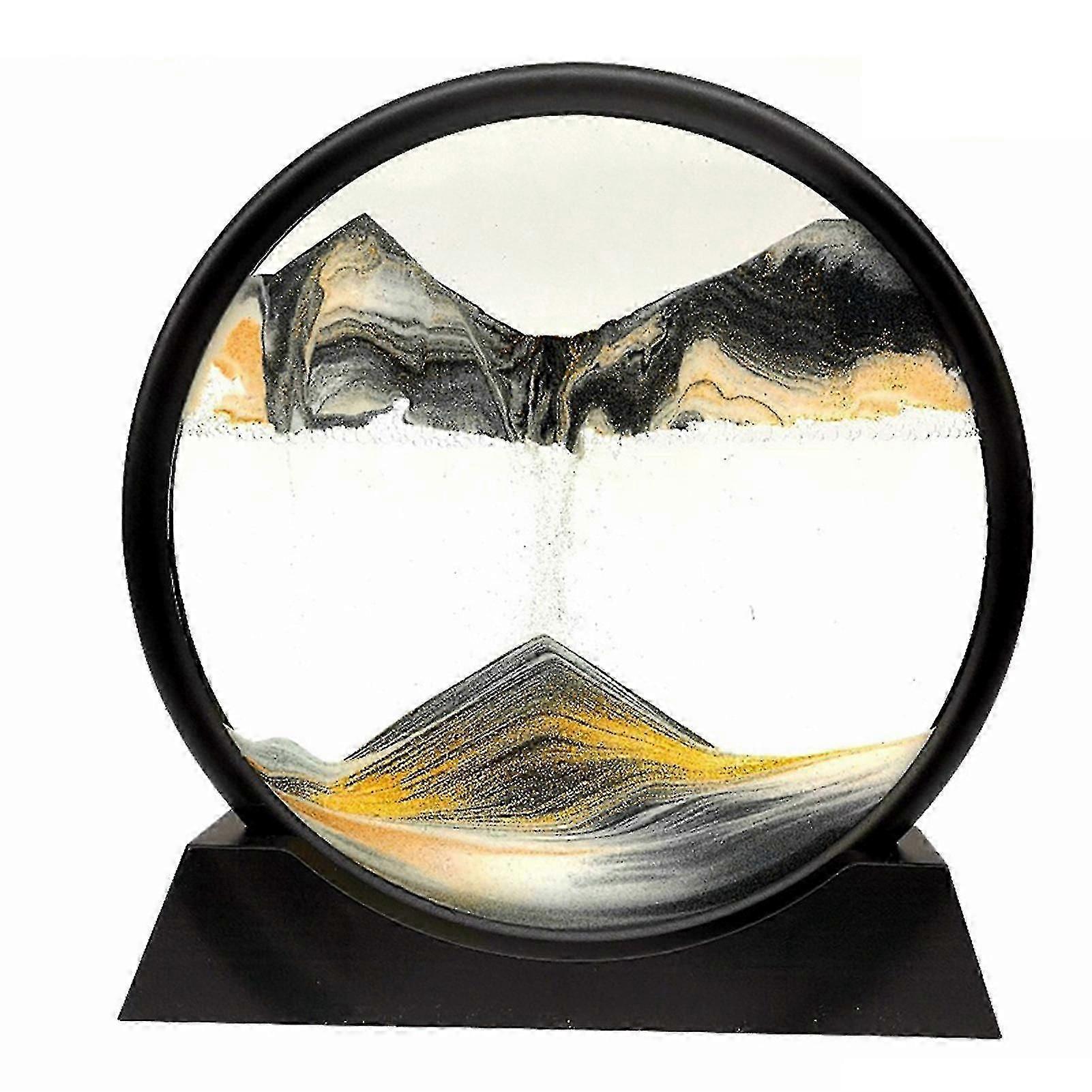 Elegant Round Sand Art Picture Frame - 3D Flowing Landscape Design with Hourglass Decoration