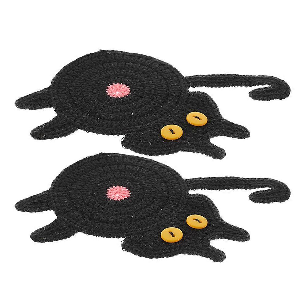 Handmade Black Crochet Knitting Coasters for Decoration 4Pcs