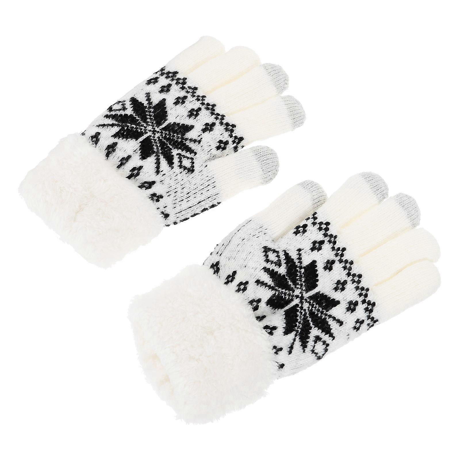 Snowflake Pattern Gloves Thick Warm Gloves for 2Pairs with Beige Color