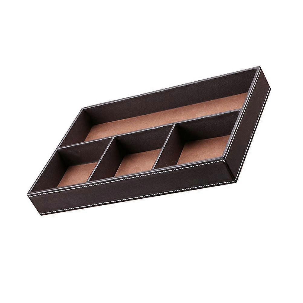 Stationery Compartment Organizer Pu Storage Box Home Office Rectangular Shape Coffee 1Set