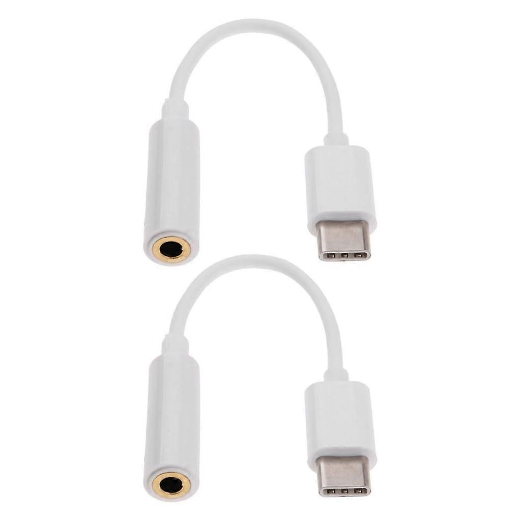 Type C to 3.5mm Cable 2 Pack USBC Input 3.5mm Headphone Output White 2.76in Earphone Adapter Cord