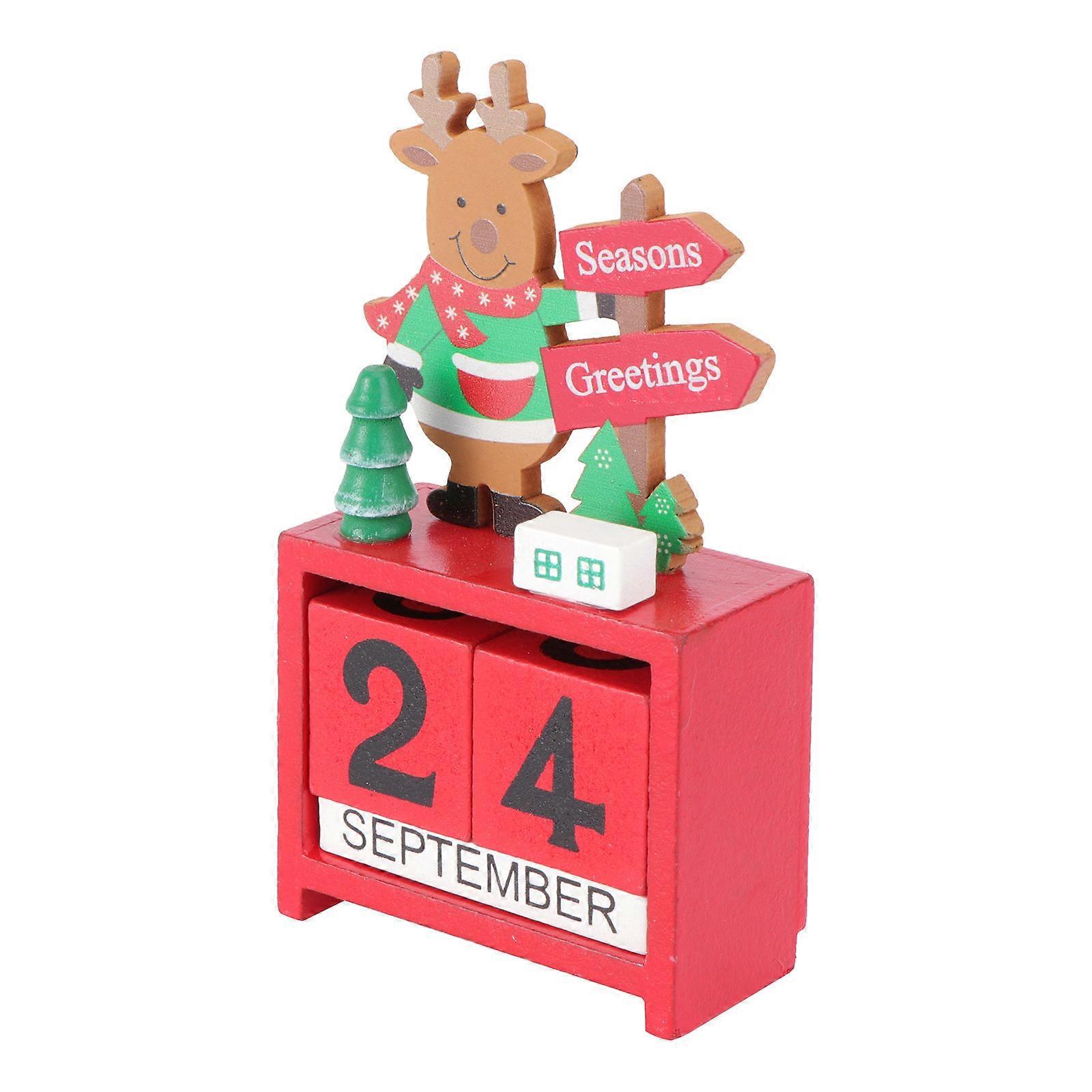 Wooden Calendar Countdown Block Calendar for Christmas 1Pcs Elk Style Decor