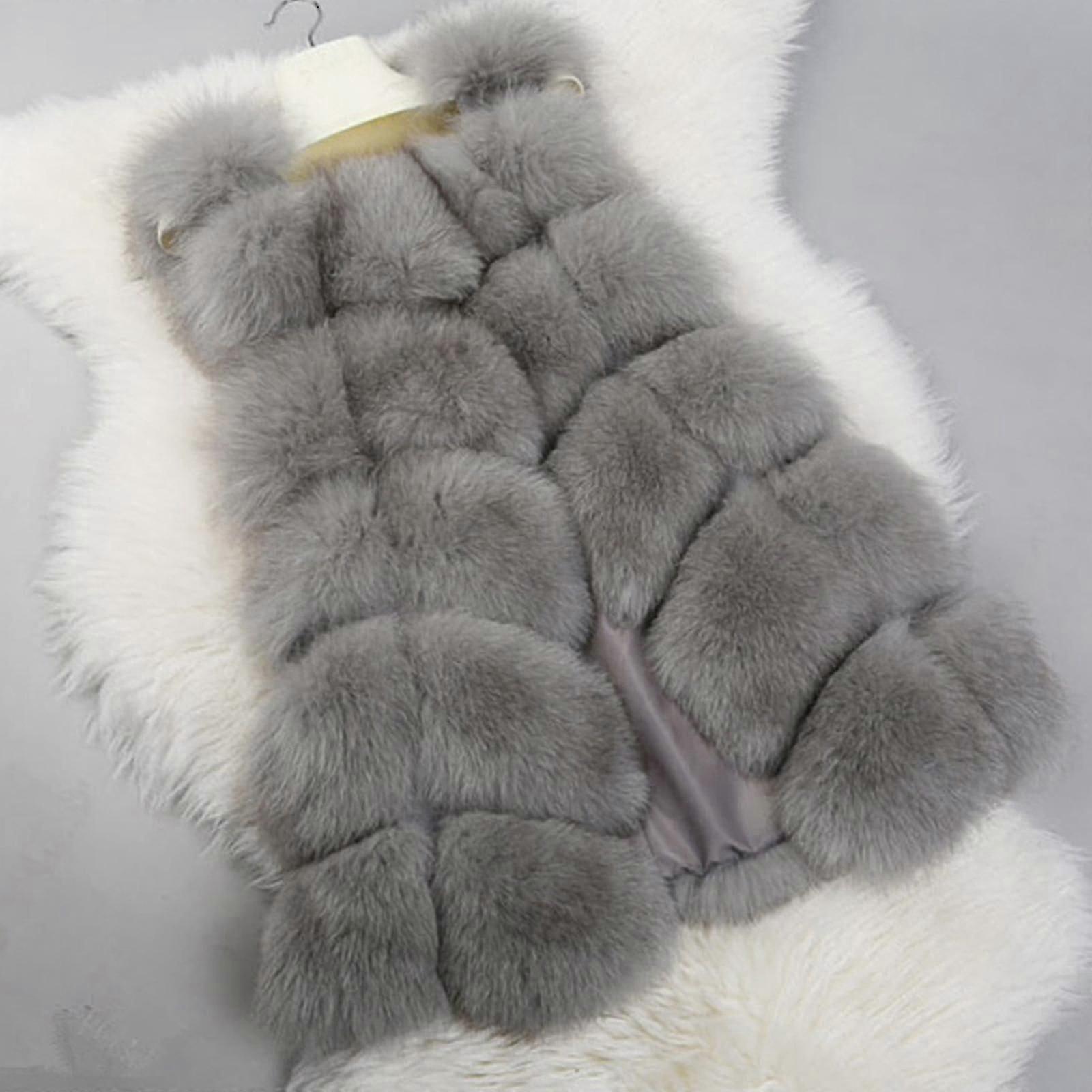 Vestă din blană artificială pentru femei, jachetă fără mâneci, cu guler înalt