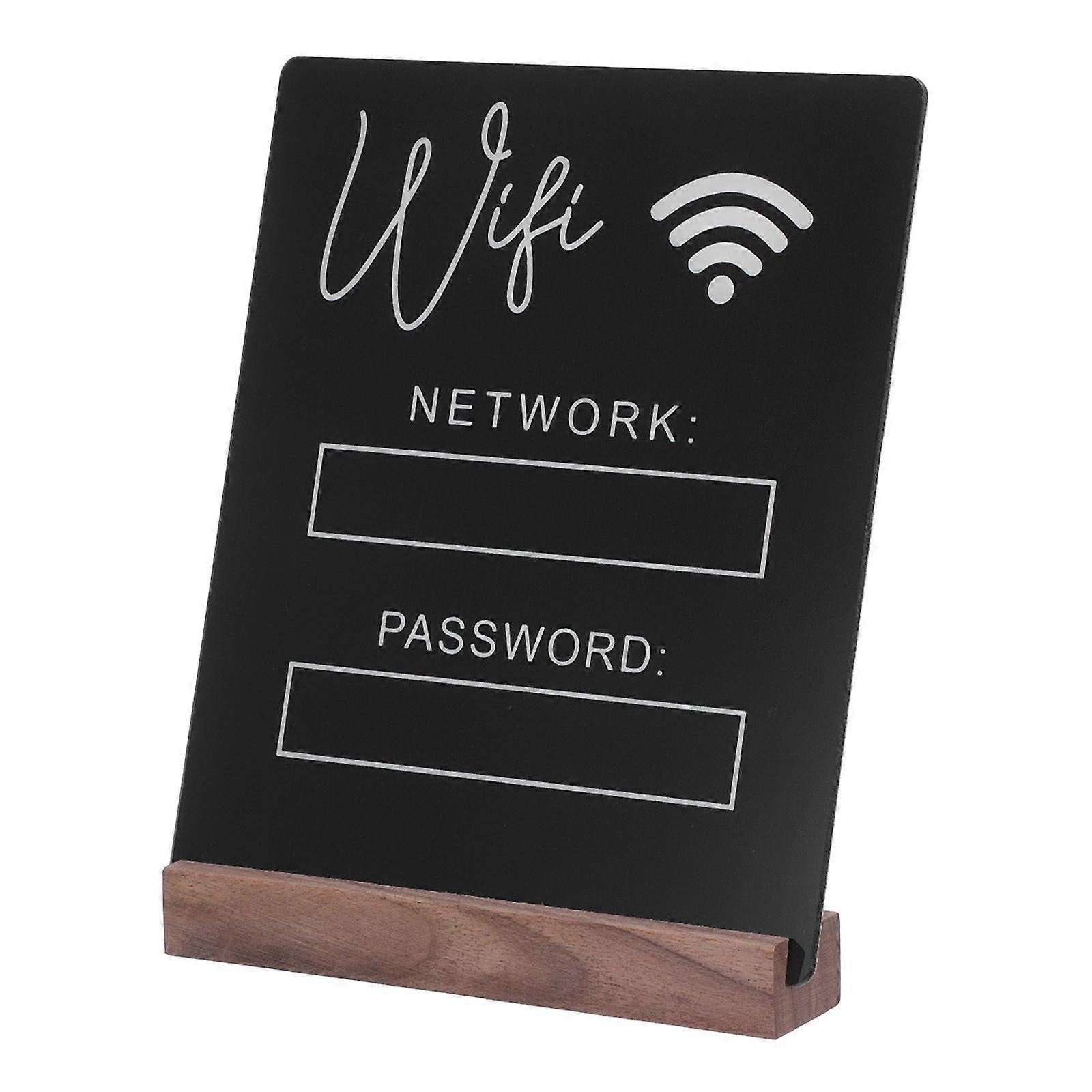 WiFi Password Board: Acrylic Desktop WiFi Password Sign with Wooden Base Wireless Network Reminder with Pen for Hotels Restaurants Business Guests