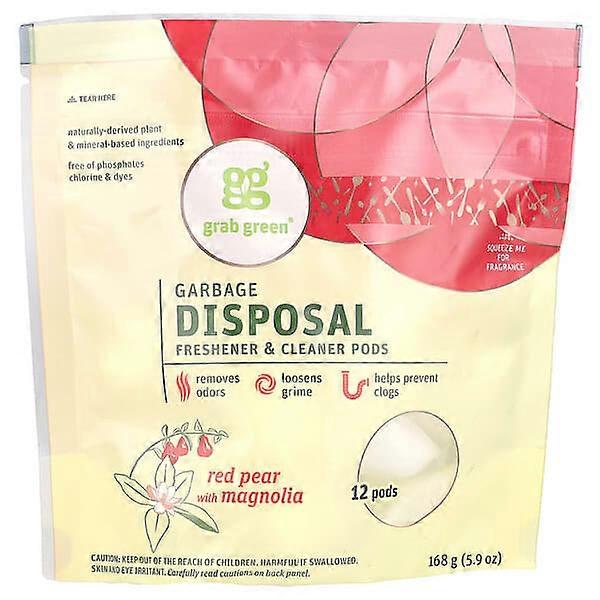 Grab Green, Garbage Disposal Freshener & Cleaner Pods, Red Pear with Magnolia, 12 Pods, 5.9 oz (168 g)