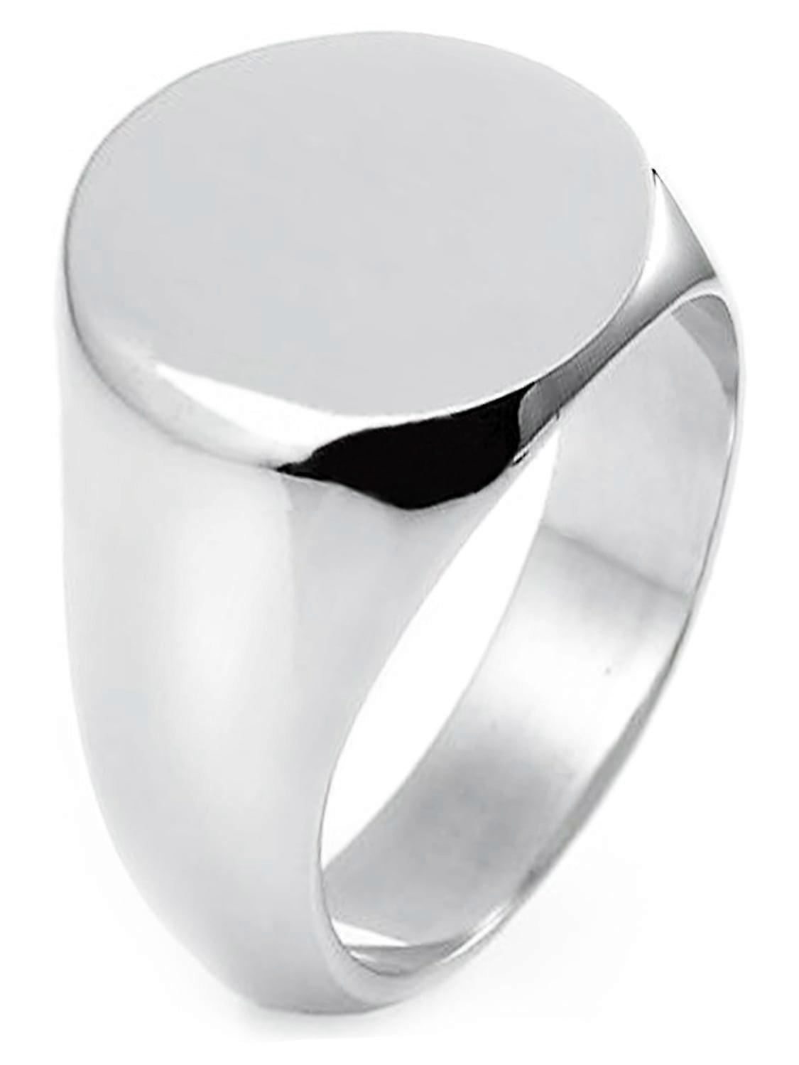 Tioneer Sterling Silver Round Flat Top Polished Classic Plain Signet Ring