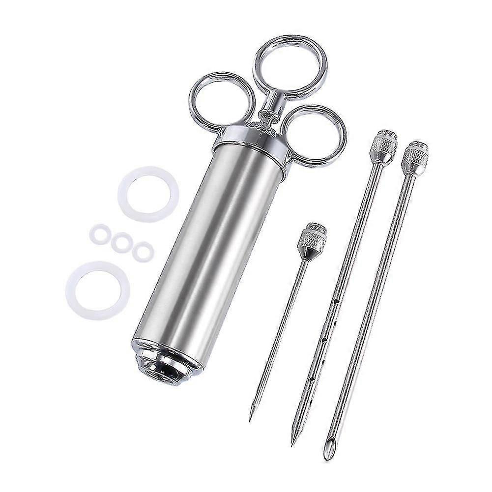 Stainless Steel Meat Injector Syringe Kit With 3 Needles Cleaning Brushes O-ring