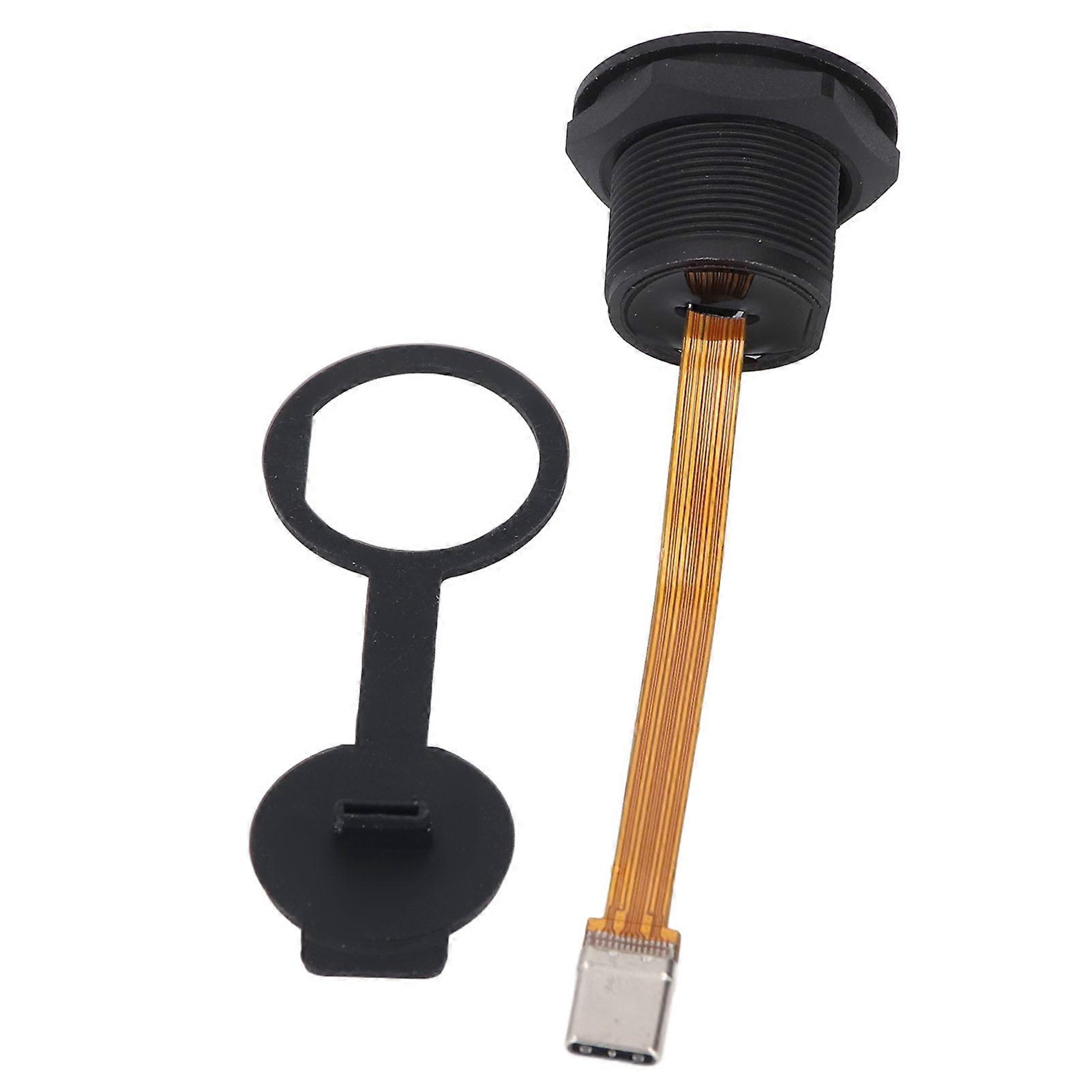 Type C 3.1 Female to Male Panel Mount Adapter 0.1m FPC Cable IP67 Threaded USB C 3.1 Panel Mount Connector with Cover 
