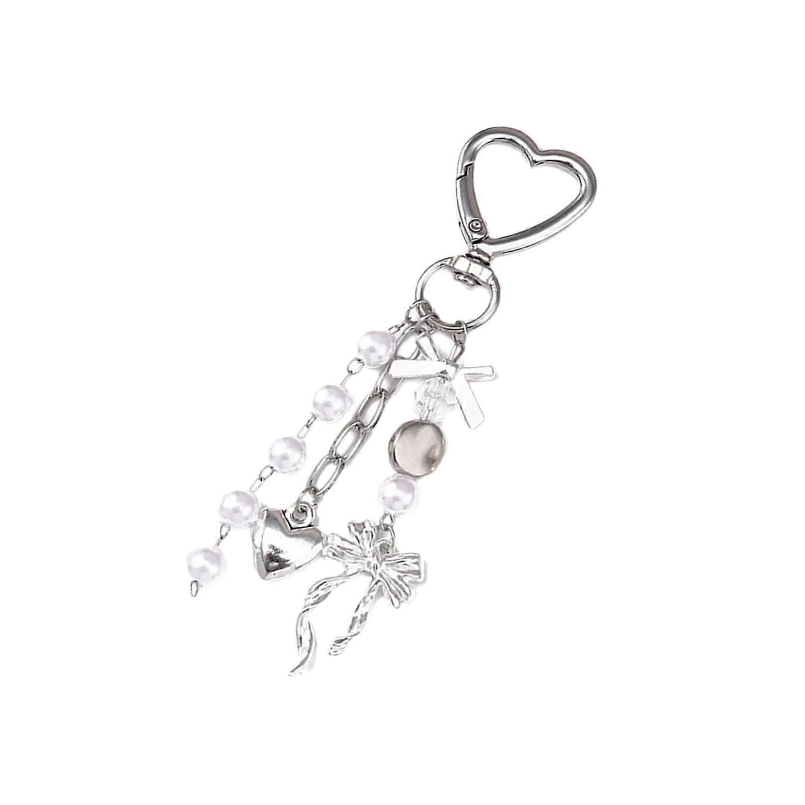 Elegant 3D Heart Key Owner Highlighting Delicate Crystal Beads And Ribbon Decoration Practical Addition For Bags Multicolor