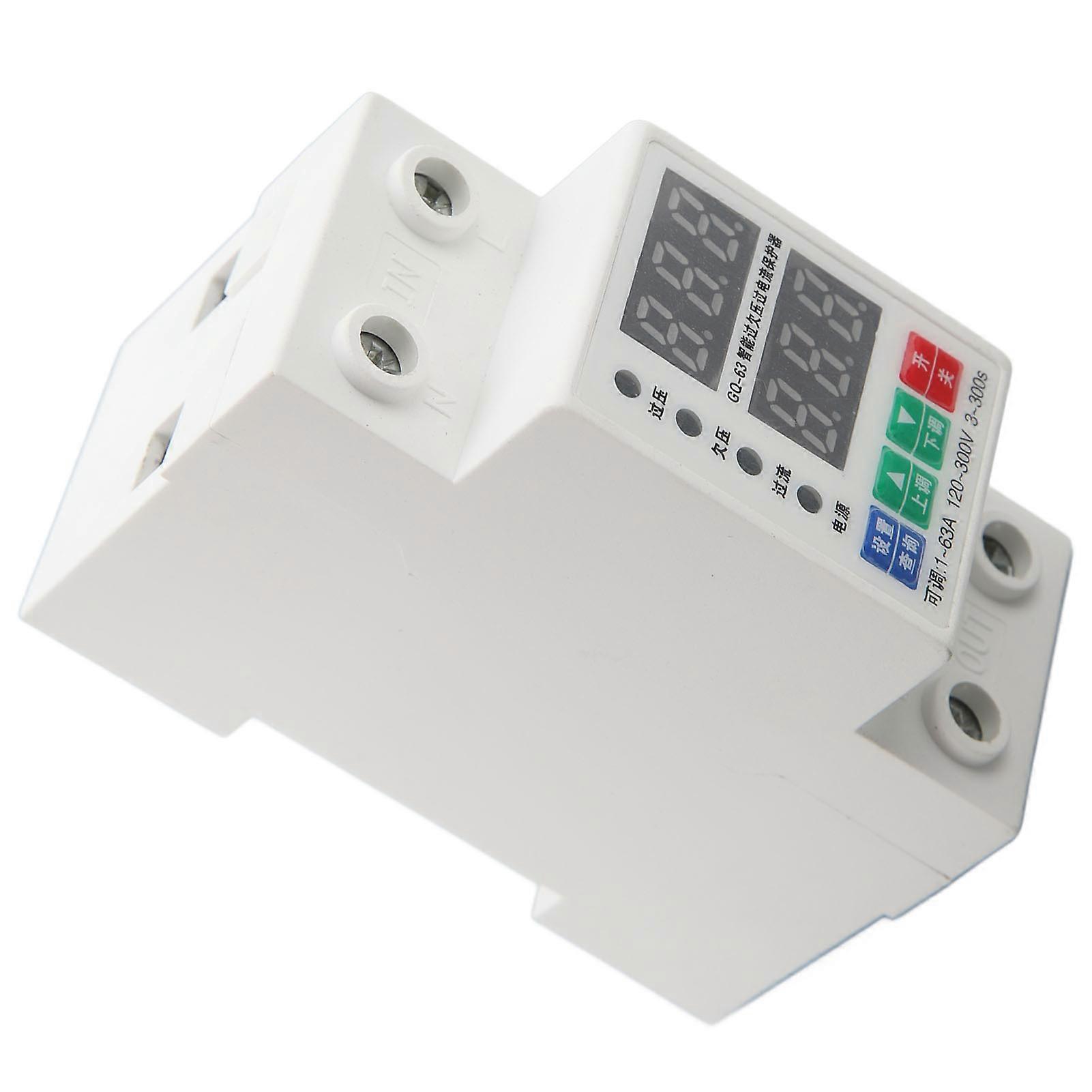 2 Phase DIN Rail Voltmeter Automatic Adjustable Overvoltage Overcurrent Protector Circuit Breaker 120‑300V 1A‑63A