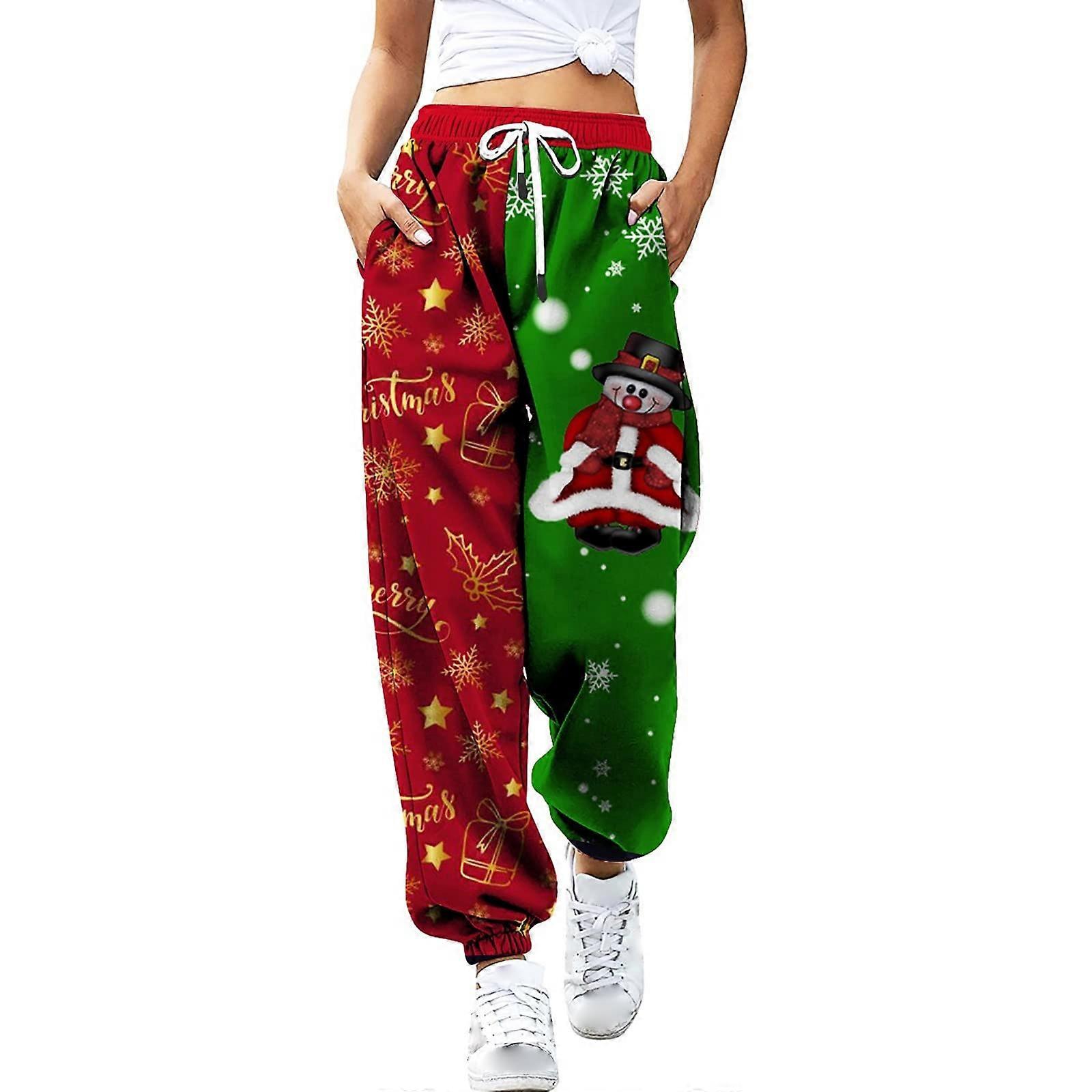 Women's Bikini With Trousers Jogging Bottoms With Drawstring Christmas Print Bouquet Foot Trousers Bootcut Gold Size L