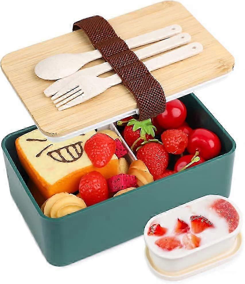 Bento Lunch Box 1000 ml, Lunch Box with Sauce Box and 3-Piece Cutlery Set, Breakfast Box(Green)