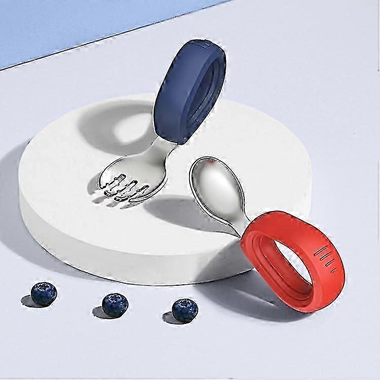 Stainless Steel Kids Fork Spoon Set with Round Handle Portable Tableware