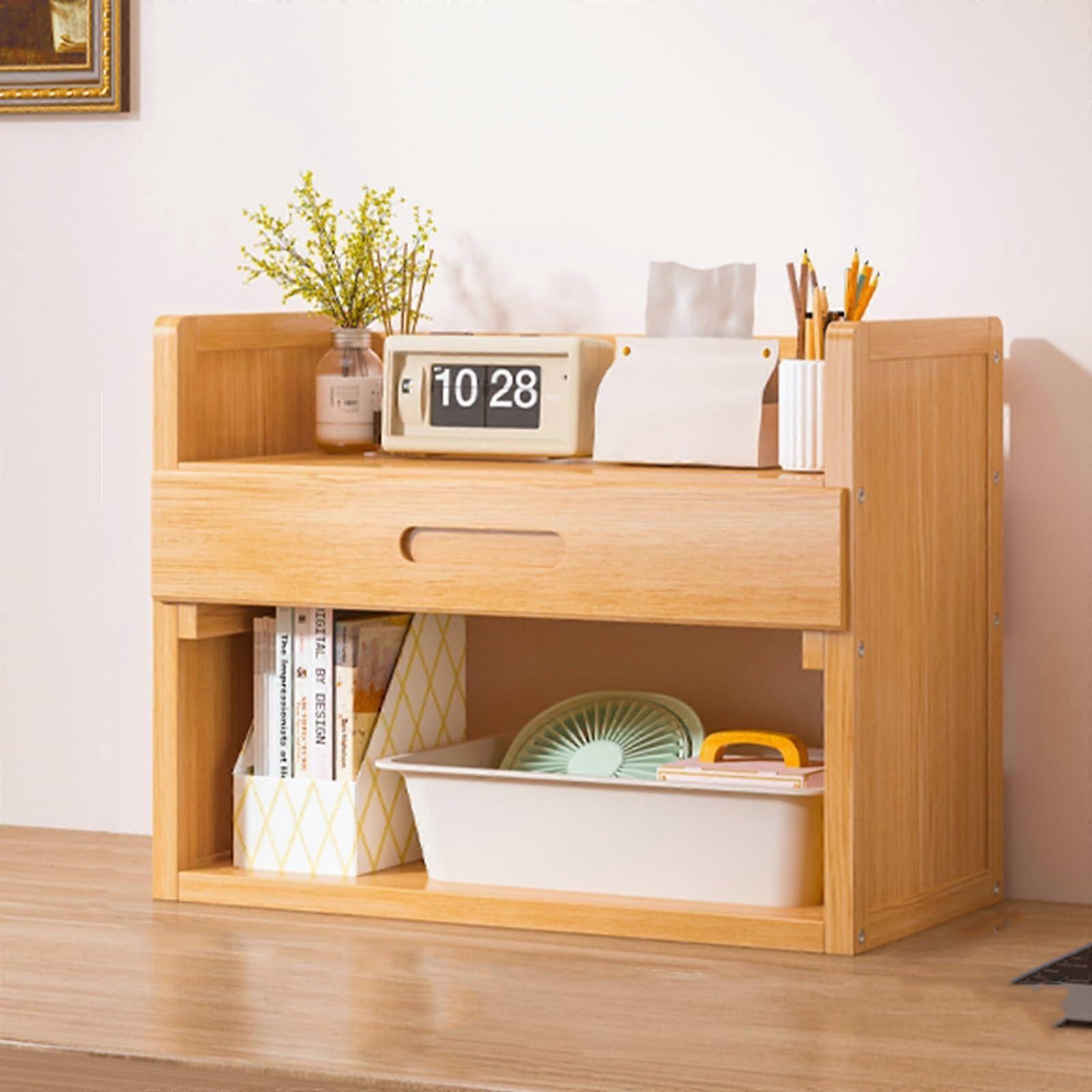 Wooden Desk Organizer Shelf Desktop Storage Rack Bookshelf Tabletop Bookcase For Home And Office Use