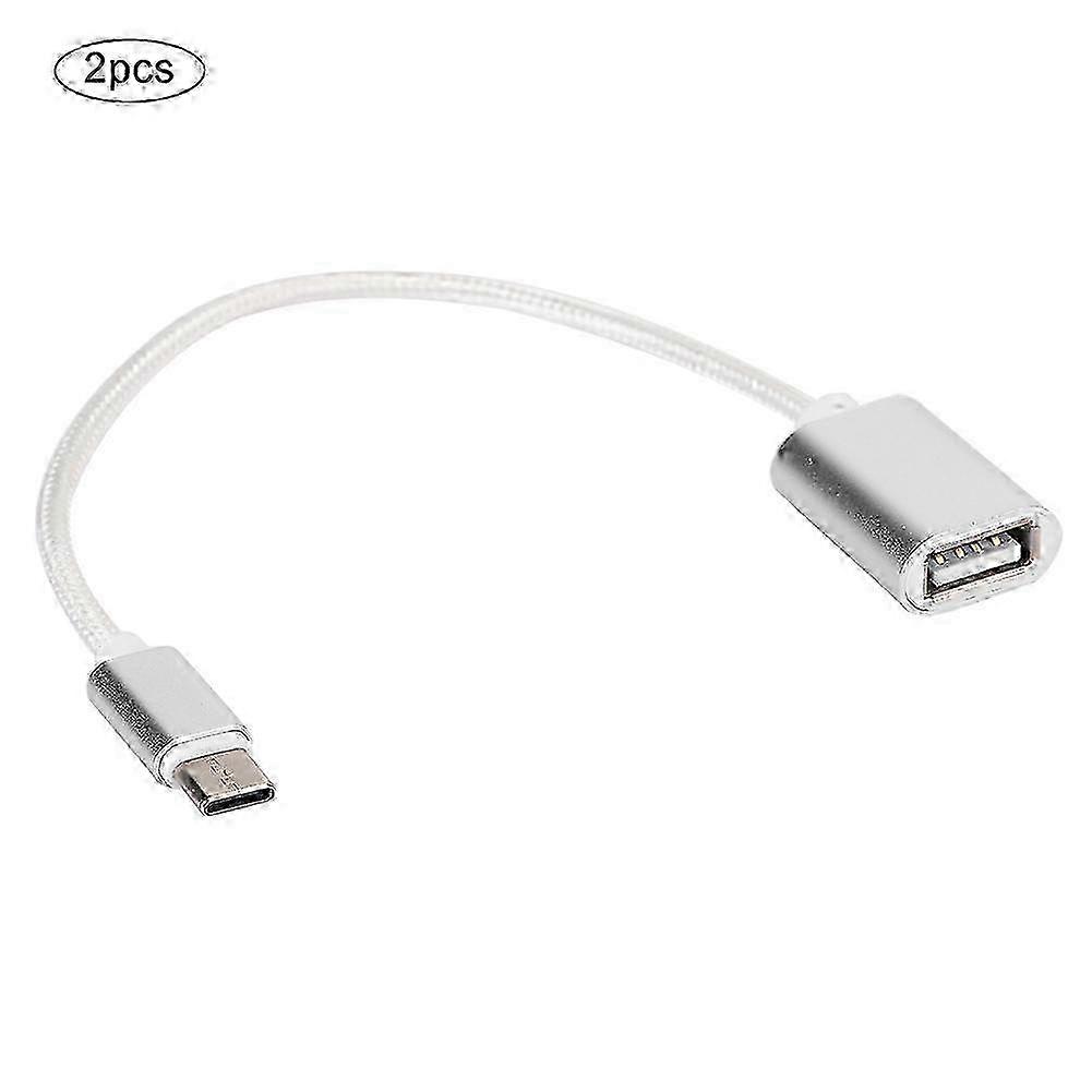 2Pcs TypeC Patch Cord USB Box USB Flash Disk Card Reader Transfer OTG Adapter Cablesilver