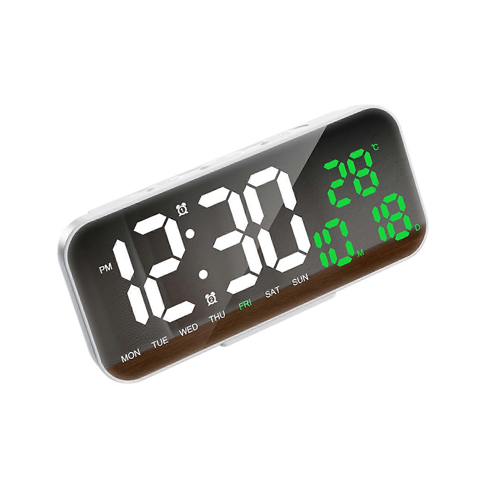 Digital Mirror Clock Temperature Date Week Display Double Alarm Drowse Function Clock USB Type C Charging Wall Mount Installation Multicolor