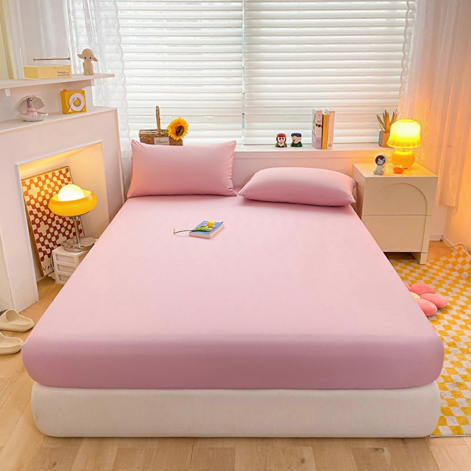 Fitted Bed Sheets Set 150x200cm with Deep 25cm Pocket and Pillowcases Breathable Dark Pink