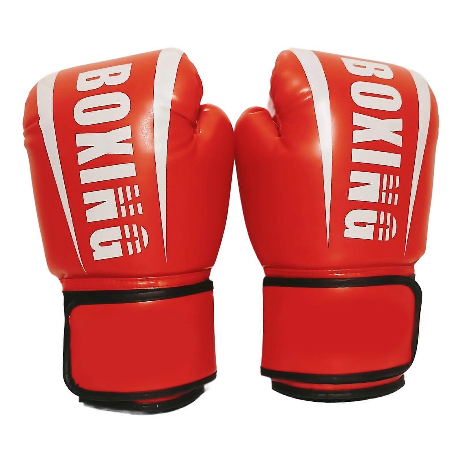 Set of 1 Pair PU Leather Boxing Gloves Multilayer Padding Gloves Secure MMA Gym Training Equipment  Red