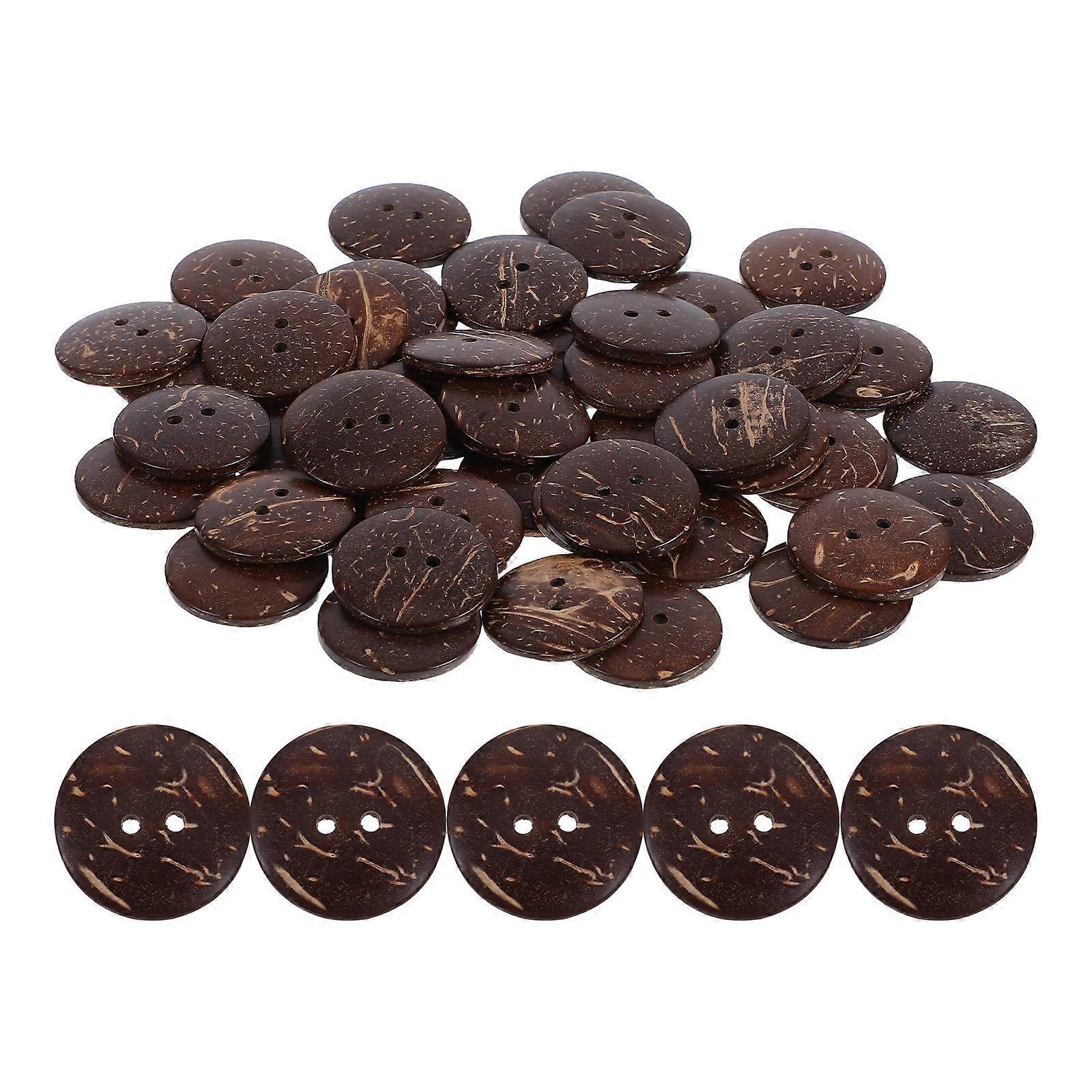 Natural Coconut Shell Buttons for DIY Projects 50Pcs Coffee Color Two Hole Design