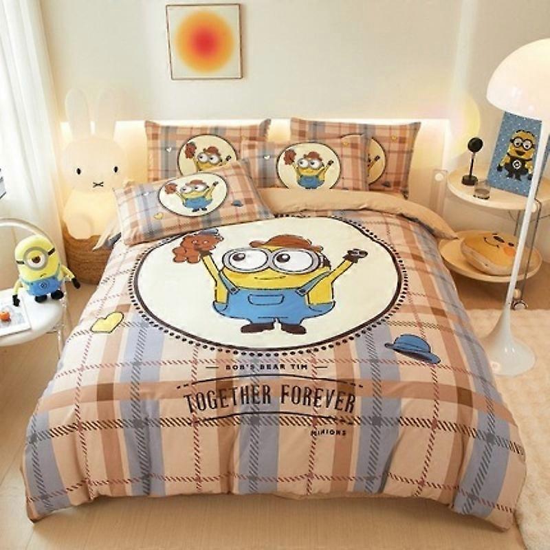Minion-överdrag örngott, tecknat sängkläderset, barnset heminredning, pojke- och flickatäckeset tredelat sängkläderset