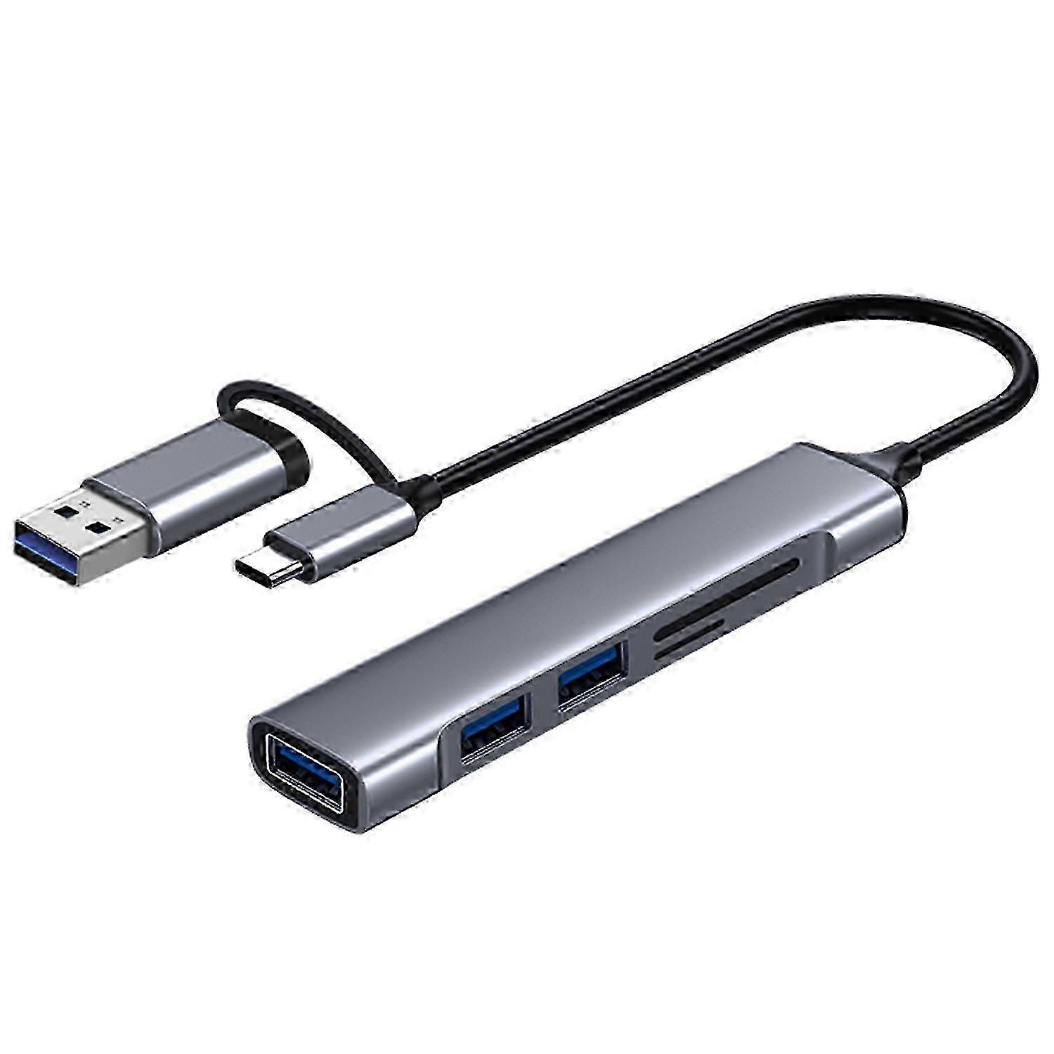USB+Type-C Hub Adapter to 2xUSB 2.0+USB 3.0+2 Card Reader Slots