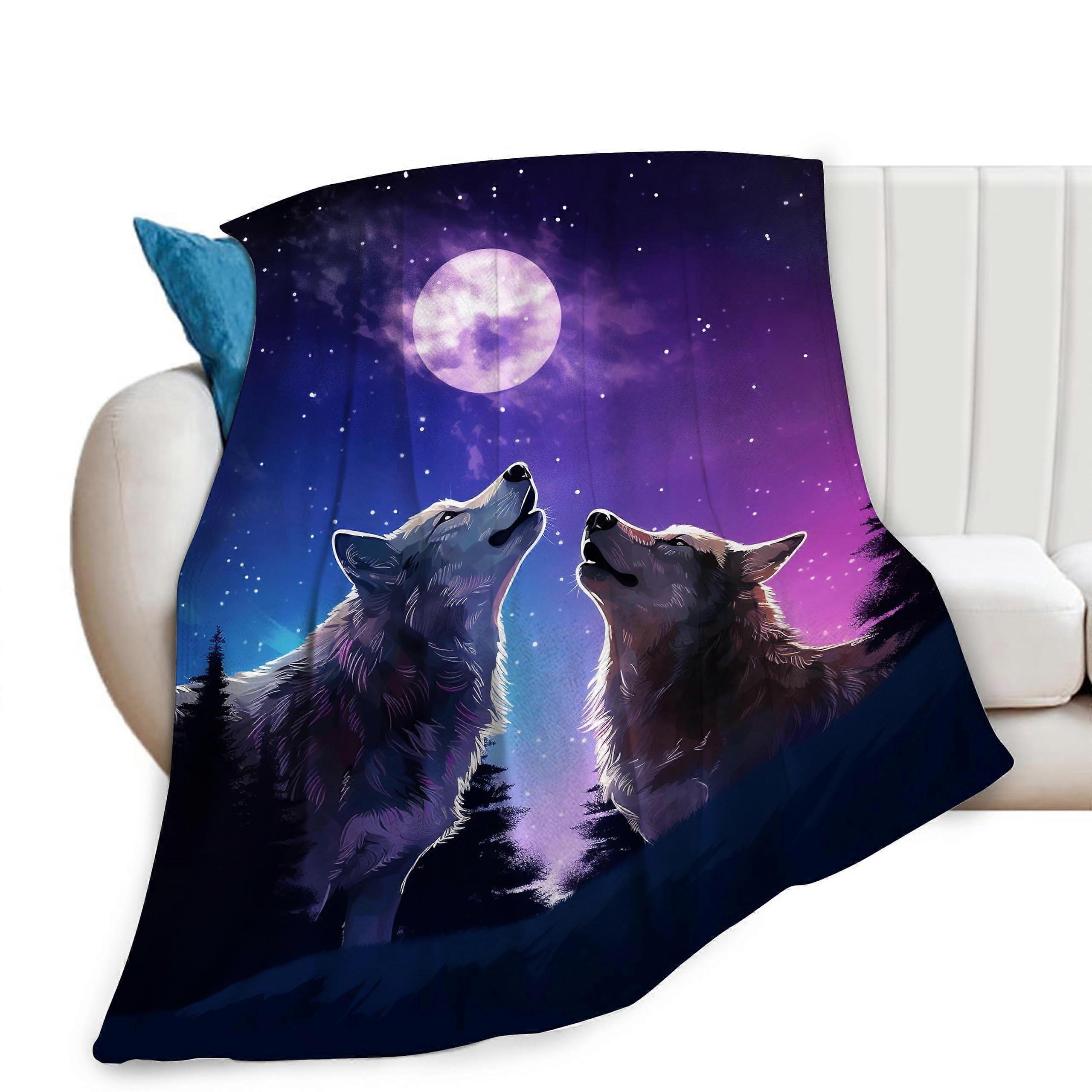 Blanket Soft Warm Fleece Throw with Forest Moon Design for Adults Kids Sofa Bedding 50'x40'
