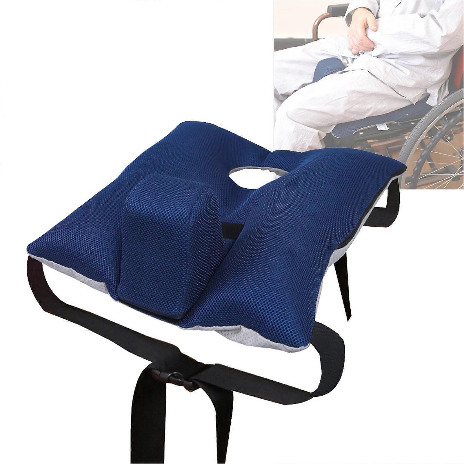 Wheelchair Wedge Cushion with Seat Belt, NonSlip Support for Seniors, Prevents Sliding and Relieves Pressure (Blue)