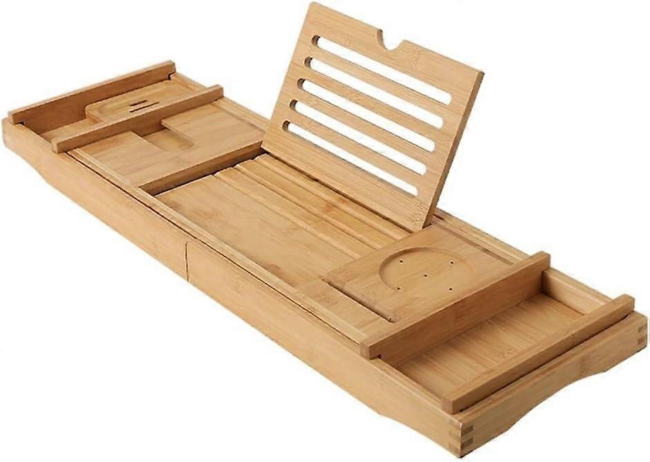 Bathtub Tray Caddy with Adjustable Bamboo Shelf, Wine Glass and Book Holder for Spa Relaxation