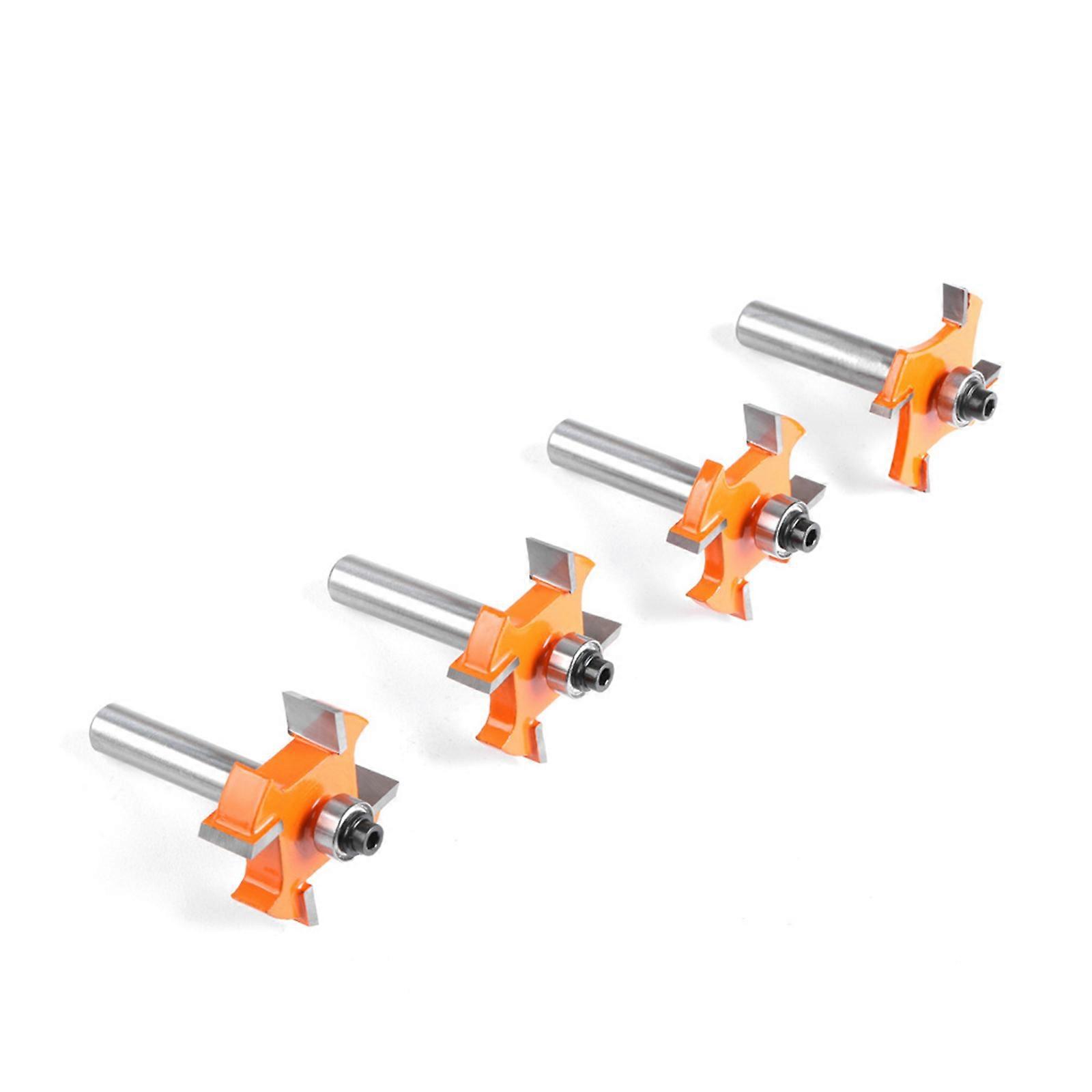 Tarkka puuntyöstöjyrsinteräsarja, 8 mm:n varsi, sisältää 4 mm:n, 6 mm:n, 8 mm:n ja 10 mm:n leikkurit kova- ja pehmeäpuulle, monivärinen