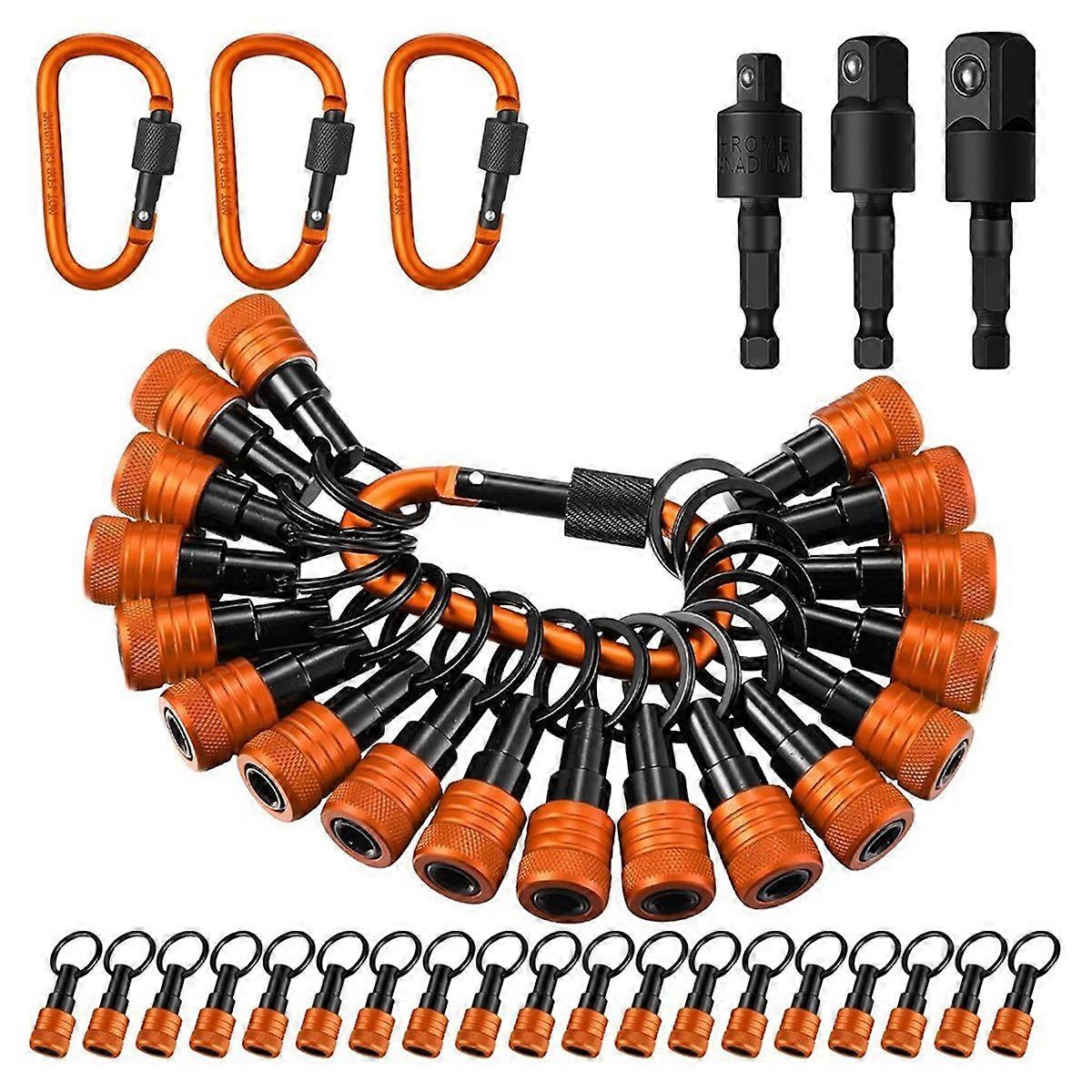 18Pcs Bit Holder Keychains,1/4 3/8 1/2in Socket Drill Nut Bit Holders Portable Hex Shank Screwdriver