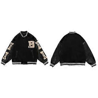 Varsity Baseball Bomber Jakke Kvinder Hip Hop Harajuku Bone Letter Patchwork Læderjakker Streetwear Mænd Unisex College Frakker